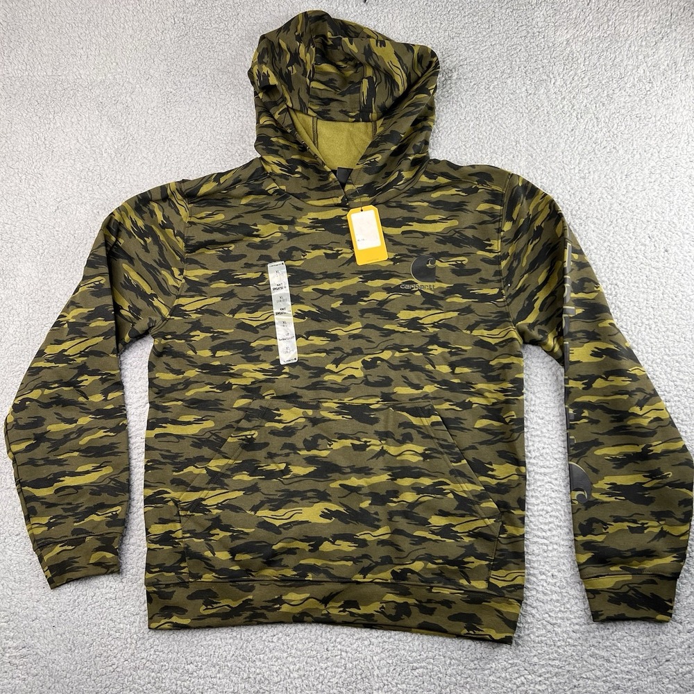 Carhartt Hoodie Boys XL Green 18 - 20 Camo Print Outdoorsy Sweatshirt Pullover